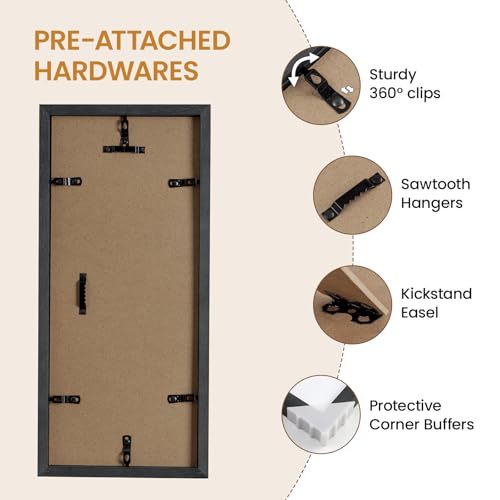 Image of 6x14 Picture Frame,Solid Oak Wood 6 inchx14 inch Photo Frame, Black Color Tempered Real Glass 6 by 14 Wooden Frames with No Mat,14x6 Picture Frames for Wall or Tabletop Display