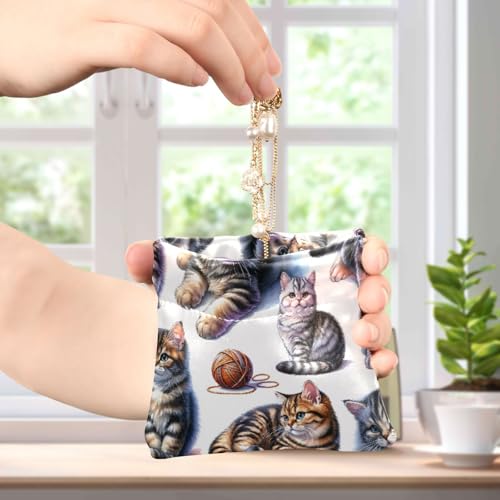 Cute Cat Watercolor Coin Purse Leather Pouch Change Purse, Squeeze Coin Pouch for Cards, Keys & Lipsticks, Unisex4