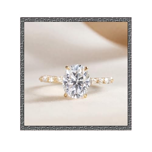 Oval Engagement Ring 14K Gold Plated 925 Sterling Silver 3ct Oval Cut Cubic Zirconia CZ Promise Wedding Band for Her Size 5-9