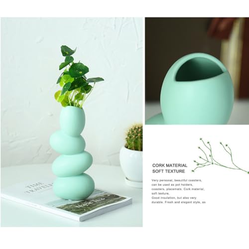 Jarrón de cerámica OSALADI verde con relieve para arreglos florales estables en escritorios 4