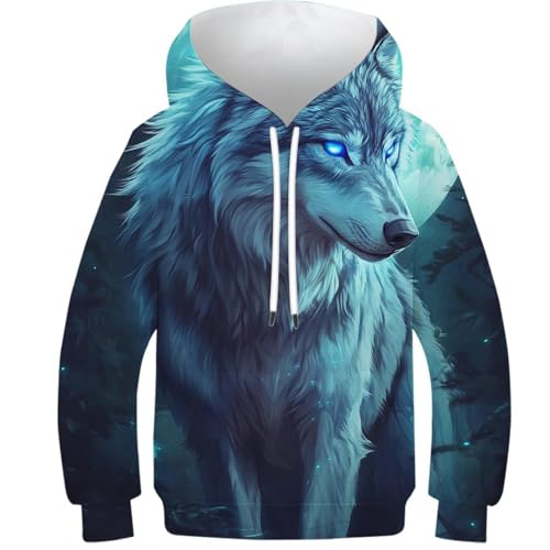 Pull enfant imprimé 3D loup sweat sport et skate 9-11 ans