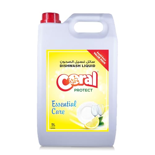 Coral Protect Dishwashing Liquid Soap – Essential Care Formula with Mild Fragrance for Everyday Cleaning, Cuts Through Grease – 5 Liters, Lemon