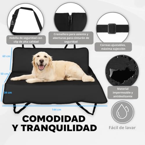 Miniatura 5 de Petatix Funda Coche Perro Impermeable Que Protege Los Asientos Traseros Del Pelo, La Suciedad Y Los Arañazos Antideslizante, Resistente Y Fácil De Limpiar 144x144cm Para Todo Tipo De Vehículos