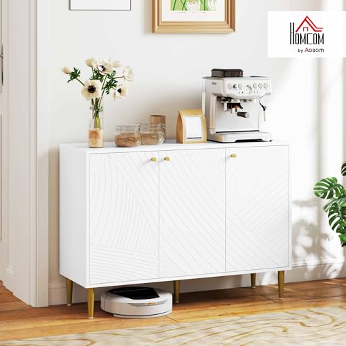 HOMCOM Sideboard, Modern Storage Cabinet with Adjustable Shelves and Carved Line Doors, Cupboard for Living Room, Hallway, Dining Room, White - Image 2