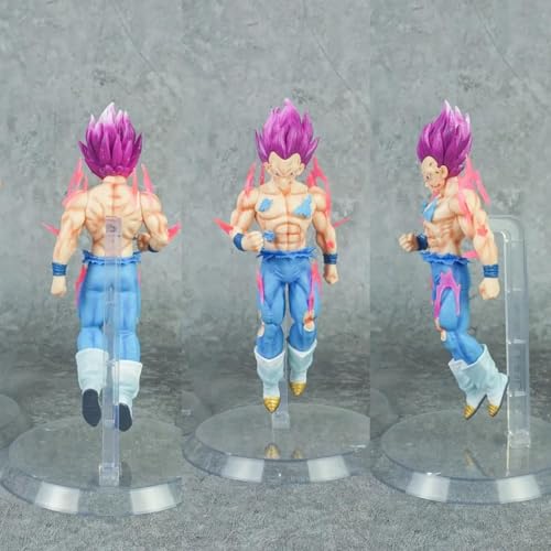 Image of Dragon Ball Super Saiyan Vegeta Action Figure Toy, Violet Hair, Battle Damaged Style, with Display Stand (Height 20 Cm)