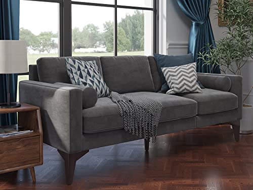 Yeshomy Rivet Mid-Century Upholstered Modern Sofa Couch No Assembly Required Loveseat With Sturdy Wooden Feet, 77" W, Dark Gray Without Shaded Velvet #TOP3