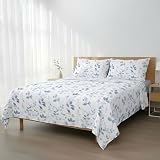 H HANSEL HOME Juego de Sábanas Cama 150, 2 Fundas de Almohada - Hojas Azul Pastel