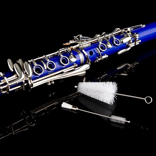 Image of Glory GLY-CLADBL Professional Ebonite Bb Clarinet with 10 Reeds, Stand, Hard Case, Cleaning Cloth, Mouthpiece Brush and Pad Brush,Dark Blue /Silver