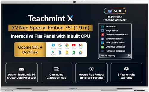 Image of Interactive Flat Panel with Inbuilt CPU 75 Inch (1.9m) | Google EDLA | X2 65 Neo SE Interactive Whiteboard Android 14 | 8GB, 128 GB | Inbuilt Camera & mic, Octa-Core | Digital Board for Teaching
