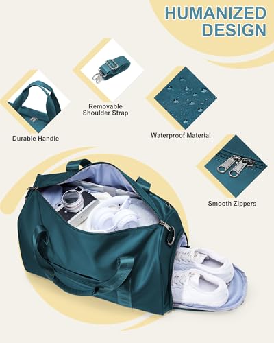 Image of Travel Duffel Bags for Women Mens, Weekender Bag with Shoe Compartment Carry on Overnight Bag with Laptop Compartment Personal Item Travel Bag Gym Bag Hospital Bag Peacock Blue