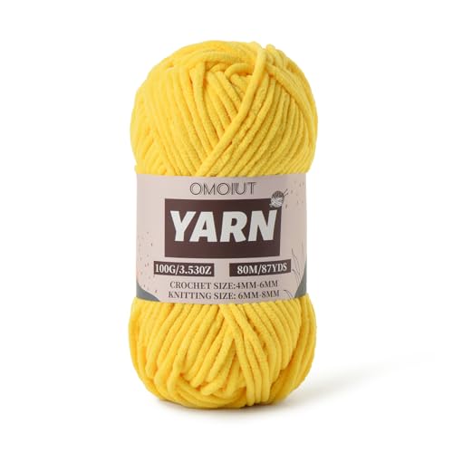 Image of Golden Yellow Fluffy Chenille Yarn for Crocheting - Baby Yarn for Crocheting Soft Blanket - (100g /87.4yds) Crochet Amigurumi Chunky Yarns - Super Bulky 5 Velvet Yarns