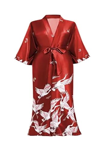 Bata de boda tipo kimono largo para mañanas relajadas de satén con estampado 2