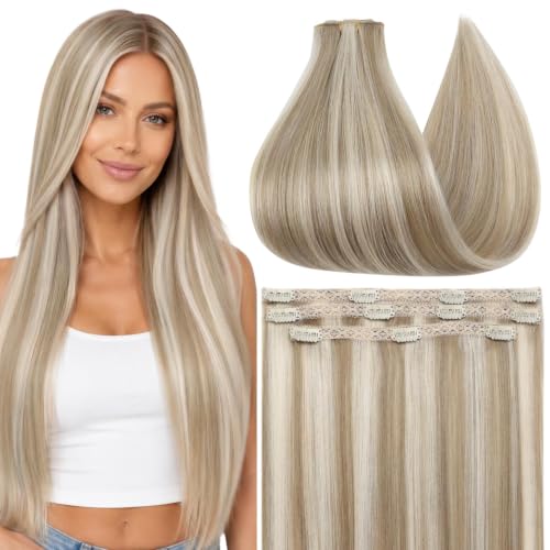 Full Shine 16 Inch Lace Weft Human Hair Clip in Extensions, 3 Pcs 60g, #16P22