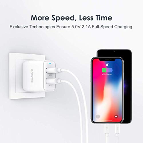 Image of Oraimo Wall Charger, Dual Port Fast Charger 5V /2.4A Fast Charging Power Adapter Compatible with iPhone 14 /13 /12 /X,Samsung S21 /S20 /Note 20 /10 /9 /8,Sony,Xiaomi,iPad,MacBook