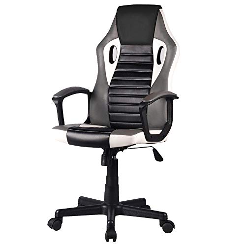 Poltrona Presidenziale Ergonomica Sedia Gaming Racing da Scrivana in Eco Pelle Arredo Ufficio Casa Cameretta Sala Riunioni Regolabile in Altezza Girevole e Direzionale (Grigio) - Sedia gaming - Immagine 2