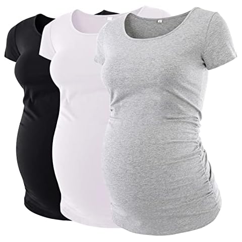 Liu & Qu Womens Maternity Tops Short Sleeve Round Neck Pregnancy Shirts 3 Packs Cover