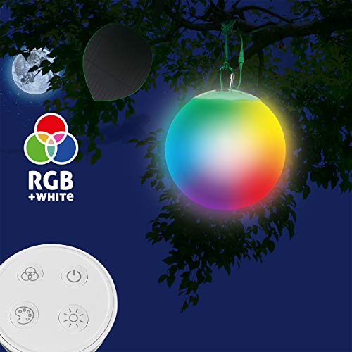 Sphère Boule lumineuse LED Globe RGB Premium - Étanche IP65 - Panneau solaire haut rendement - Télécommande - Lampe de Jardin - Batterie 10H - Fixation dans les arbres - Diffusion 360°- 30 cm
