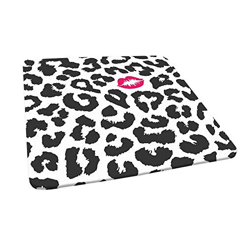 Leopard Square Fitted Tablecloth, Leopard Cheetah Animal Print Kiss Shape Lipstick Dotted Trend Art, Elastic Edge, Suitable For Catering And Kitchen, Fit For 62"X62" Square Table Grey Pink #TOP1