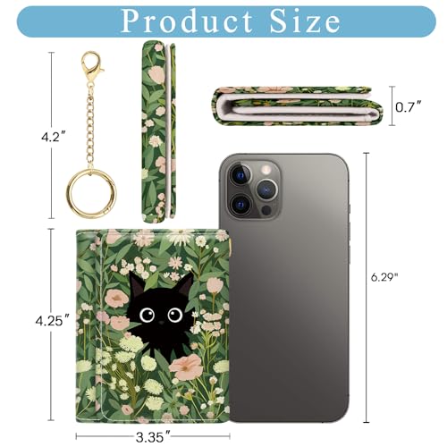 Image of Jogjam Black Cat Floral Womens Wallet, Small Slim RFID Blocking Card Wallets, Cute Trifold PU Leather Card Holder Wallet Organizer, Mini Pocket Cash Wallet with 7 Card Slots ID Window for Girls Ladies
