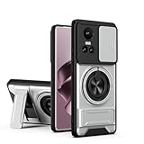 Lucyliy Compatible with Oppo Reno10 / Reno10 Pro Phone Case [2-in-1 Ring Grip with Built-in Magnetic car Mount][Window-Opening Lens Protection] Silvery