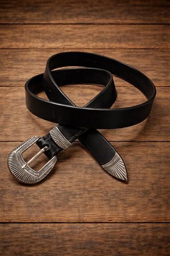 Image of Premium Black /Brown Leather Belt with Engraved 25mm (1 inch) Zinc Alloy Buckle | Stylish Formal & Casual Waist Belt for Men & Women | Perfect for Jeans & Trousers