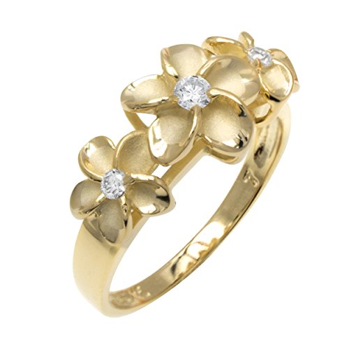 Honolulu Jewelry Company Three Plumeria Ring with 14K Yellow Gold Finish over Sterling Silver(6)