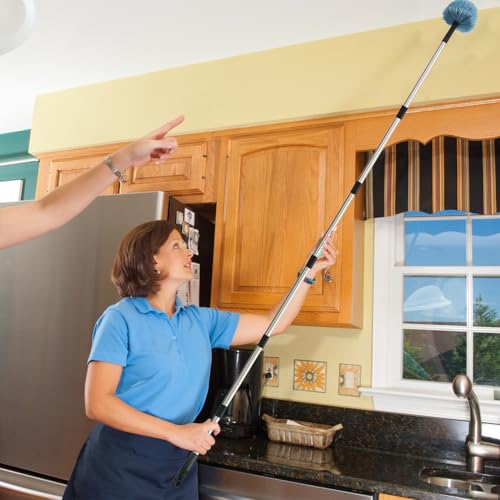 Image of 12Ft Cobweb Duster with Extension Pole, Spider Web Brush with Pole Extended Brush for Outdoor Indoor Cleaning