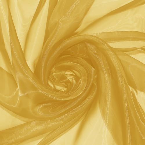 P Pothuiny Sheer Organza Fabric by The Yard 1 Yard x 60 Inch Wide Bridal Gold Organza Tulle Fabric Roll Shiny Gauze Fashion Dress Sewing Craft for Wedding Party Decorations Backdrop