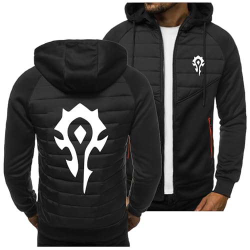 Men's Lightweight Hoodie for Warcraft World/For the Horde Casual Jackets Pullover with Zip Warm Hoodie for Men-Black B||XXL