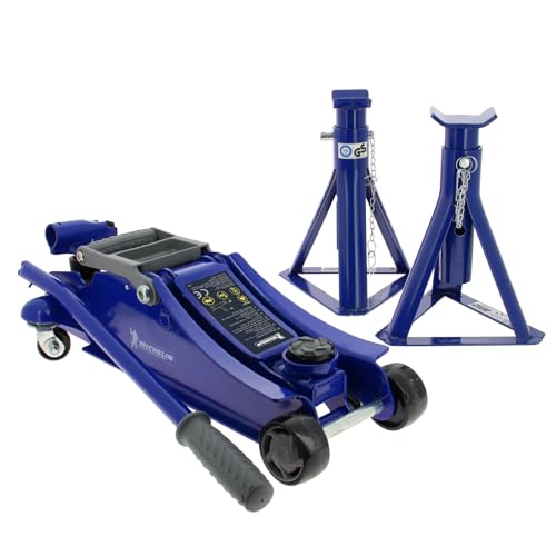 MICHELIN Kit Leva : Cric Idraulico a Carrello 1,8T + 2 Cavalletti fissi portata 2T