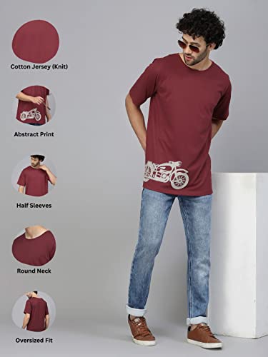 Image of Rigo Back Printed Half Sleeves Round Neck Oversized T-Shirt for Men | Drop Shoulder T-Shirt for Men | Loose Baggy Fit T-Shirt for Men