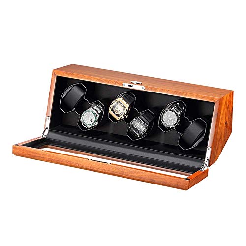 Reloj automático winder caja de madera maciza con cristal claro Top 4 modo de rotación Super silencioso Motor soporte USB alimentación, Negro, 6+0