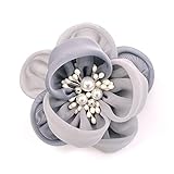 シフォンフラワーコサージュ・やわらかシフォンと上品なパール 日本製 ギフト プレゼント 入園式 卒園式 入学式 卒業式 母の日 結婚式 セレモニー／コサージュピン＆ピン2WAYタイプ (グレー＆ライトグレー)