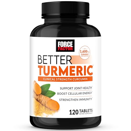 Force Factor Better Turmeric Curcumin 1600mg with Black Pepper & Ginger Clinical Strength Joint Support Supplement Superior Absorption 120 Tablets