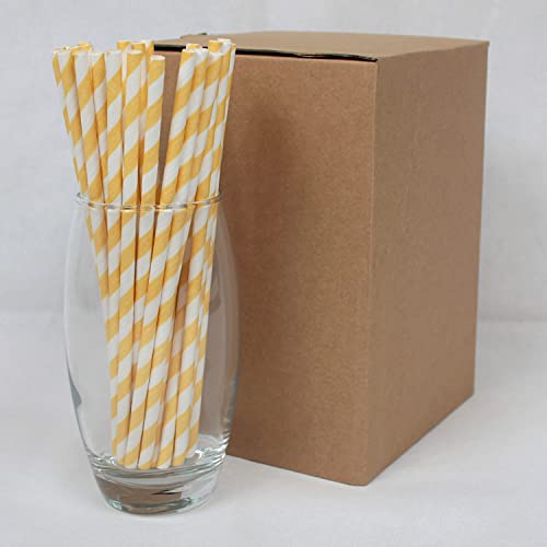 Pailles en Papier à Rayures Jaunes et Blanches (6mm x 200mm) - 500 Unités - Pailles En Papier Biodégradables, Respectueuses De L'environnement, Très Durables, Convient à Toutes Les Occasions Cover