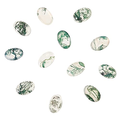 LiQunSweet 20 Pcs Natural Moss Agate Gemstone Cabochons Flatback Oval Natural Stone Cab for DIY Necklace Bracelet Jewelry Making - 6x4mm