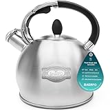 BAERFO Tea Kettle, 2.64 Qt Tea Pot Stovetop, Premium 304 Food-Grade Tea Kettle Stovetop, Resounding Sound, Vintage Aesthetics, with Pot Holder (Brushed)