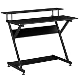 HOMCOM Bureau Informatique Gamer avec étagères dim. 100L x 60l x 85,5H cm MDF métal Noir