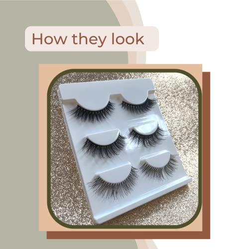 Lashes By Lizzy False Eyelashes By Lizzy Vegan Korean Pbt Fiber, Handmade Eyelashes 3 Pairs Pack, Natural Look Eyelash, Wispy Eyelash, Half Black #TOP3