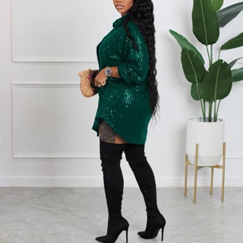 Graduation Dresses for Women Plus Size Women's Spring/Winter Solid Color  Sequined Loose Shirt Dress Plus Size Vintage Formal Dresses, Green, S :  Amazon.ie