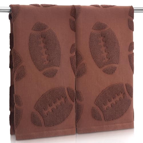 2 Pcs Football Hand Towels Cotton Absorbent Kitchen Towels Football Jacquard Weave Washcloths for Bathroom Decor Cleaning Cooking Hand Drying 14 x 29 Inch