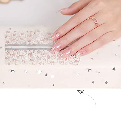 Silpecwee 5 Sheets Rose Gold Nail Polish Strips Stickers Tips Glitter Flower With 1Pc Nail File Adhesive Full Nail Wraps Manicure Kit #TOP2