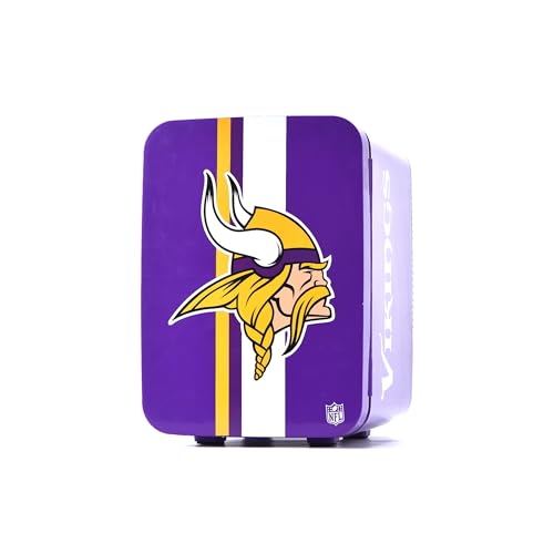 Image of Ukonic NFL Minnesota Vikings 15-Can Mini Fridge 10L - AC /DC Powered, Official Team Colors & Logo, Portable Cooler for Tailgates, Home, Office, or Car