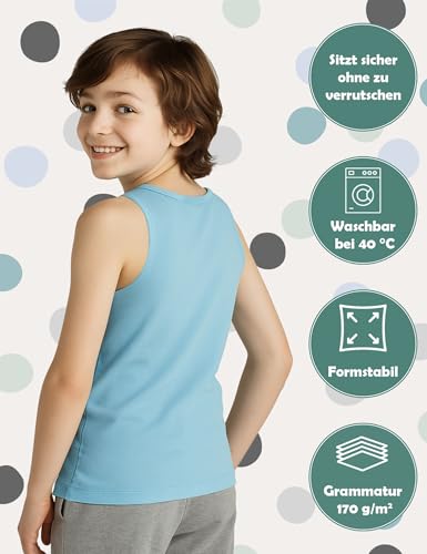ALPIDEX Jungen Unterhemd 5er Set 100% Baumwolle Tank Top Trägertop Bequeme Classic Achselhemden Ärmellose Kinder Unterhemden, Größe:152-158, Farbe:Water