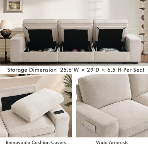TEKAMON 45\" Accent Chair with Seat Storage, Oversized Wide Single Sofa Chair, Modern Chenille Fabric Armchair for Living Room/Office with Extra Wide Armrests, Side Pockets, Washable Covers(1P) - Thumbnail 6