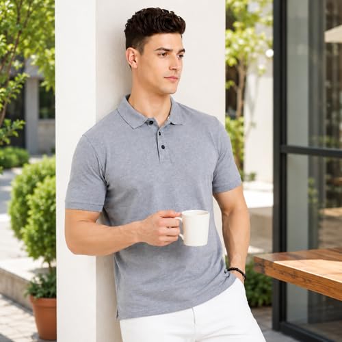 Image of Men's Plain Polo T-Shirt | Cotton Blend Regular Fit Casual Collar T-Shirt