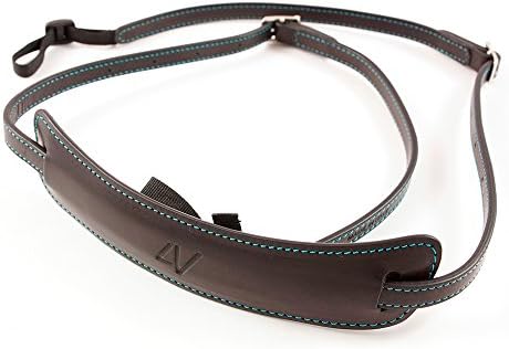 4V Design Lusso Tuscany Leather Medium Handmade Leather Camera Strap w/Universal Fit Kit, Black/Cyan (2MP01BVV0930)