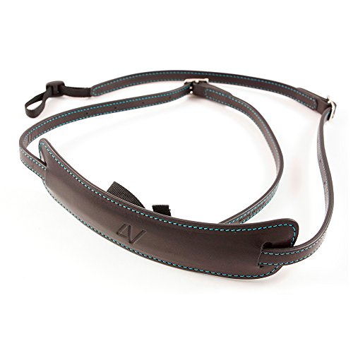 4V Design Lusso Tuscany Leather Medium Handmade Leather Camera Strap W/Universal Fit Kit, Black/Cyan (2Mp01Bvv0930) #TOP25