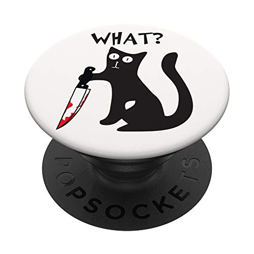 Cat What? Funny Black Cat Murderous Cat With Knife Halloween Popsockets Grip And Stand For Phones And Tablets #TOP28