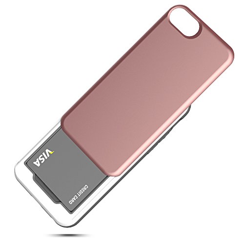 DesignSkin iPhone 8 Sliding Card Holder Case, Extreme Heavy Duty Triple Layer Bumper Protection Wallet Cover with Storage Slot for Slider iPhone 6/7 / 8 - Rose Gold
